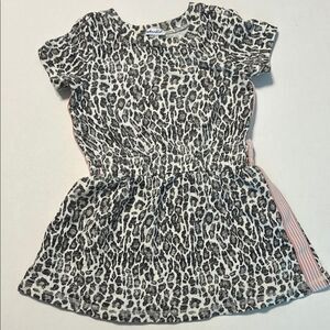 SPLENDID Size 3T Gray White Pink Animal Print Dress Gathered Waist Stripes